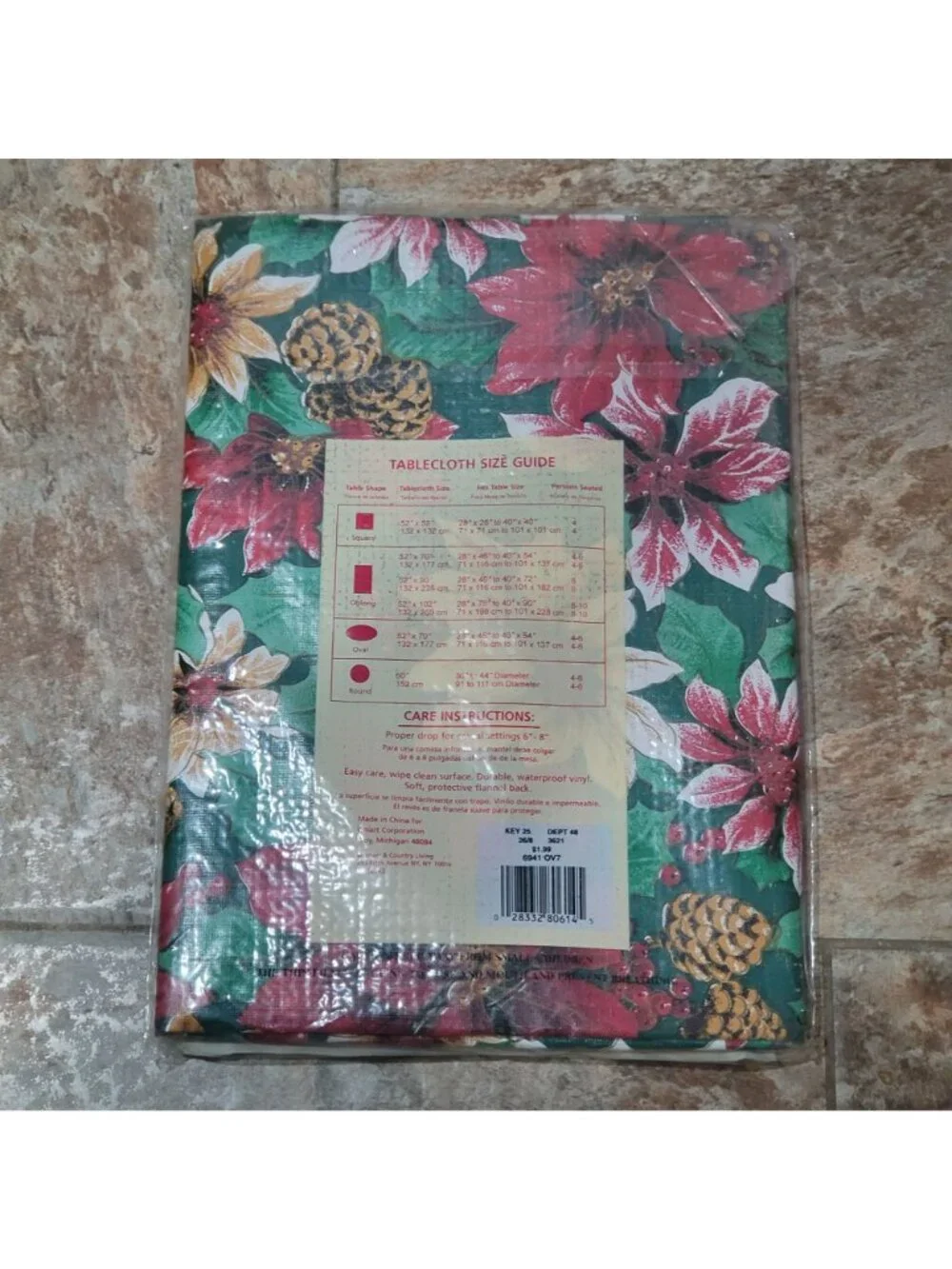 VTG Ashley Taylor Christmas Poinsettia Flannel Backed Vinyl Tablecloth 52x70 Ova